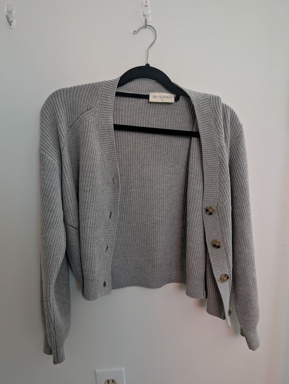 78•SUNNY Light Gray Ribbed Button-Front Women's Cardigan